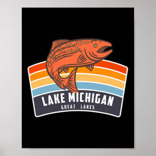 Affiche Pêche au saumon dans les Grands Lacs du lac Michig