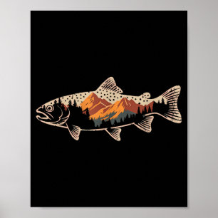 Affiche Pêche B Poisson Montagne Étoile Pêcheur Art Hommes