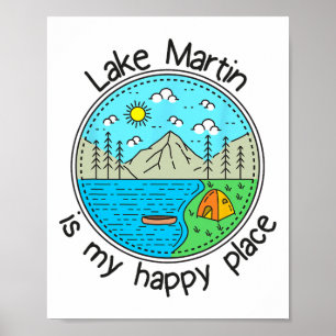 Affiche Pêche Bateau Camping - Mon endroit heureux Lac Mar