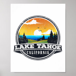 Affiche Pêche Bateau Camping - Vue sur le lac Lake Tahoe