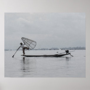 Affiche pêche dans le lac inle
