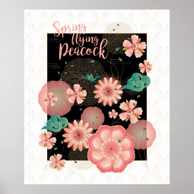 Affiche Pêche de printemps Jardin volant Peacock Ornement  (Devant)