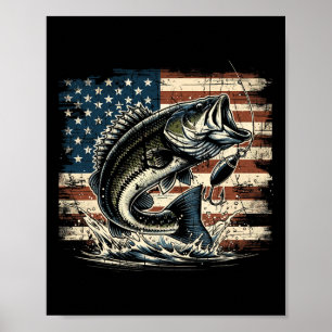 Affiche Pêche Drapeau Américain B Poisson Pêcheur