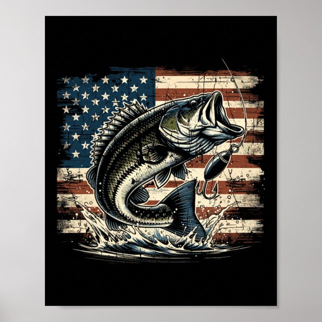 Affiche Pêche Drapeau Américain B Poisson Pêcheur  (Devant)