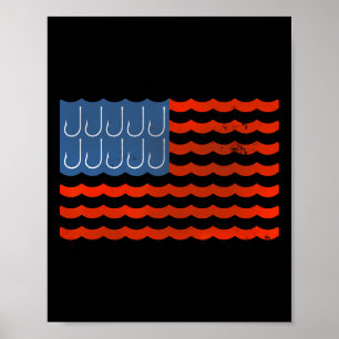 Affiche Pêche Drapeau Américain Pêche Patriotique 4 Juille
