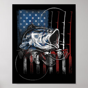 Affiche Pêche Drapeau Américain Vintage Usa B Cadeau Pêche
