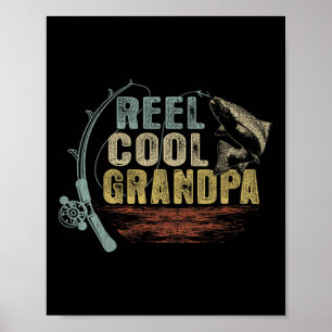 Affiche Pêche drôle grand-père cool vintage moulinet