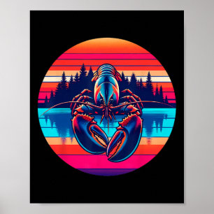 Affiche Pêche du homard Coucher de soleil Rétro Vintage 80
