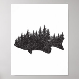 Affiche Pêche en forêt B - Pêcheur à la bouche grande et à