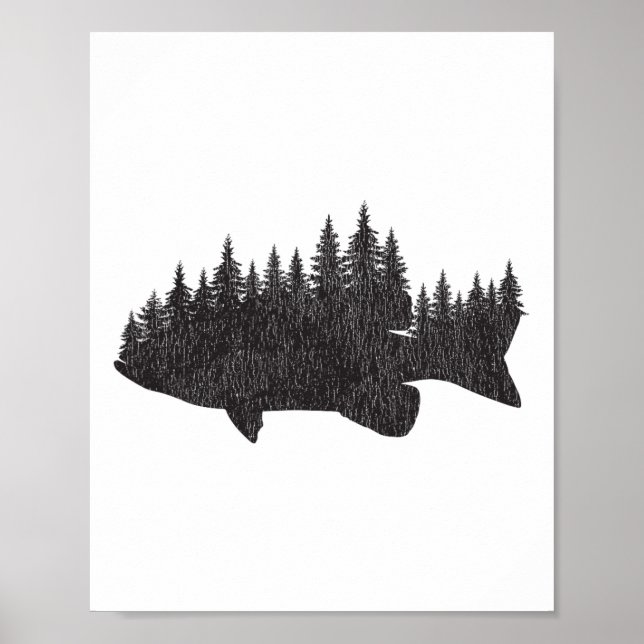 Affiche Pêche en forêt B - Pêcheur à la bouche grande et à (Devant)