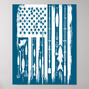 Affiche Pêche en plein air Drapeau américain Pêcheur Amate