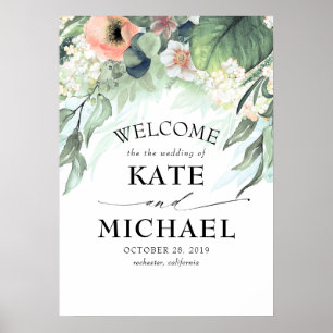 Affiche Pêche et rose Floral Garden Mariage Bienvenue