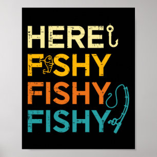 Affiche Pêche ici Poisson Rétro Amateur de Poisson Pêcheur