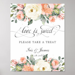 Affiche Pêche Ivoire Rose Floral L'amour est doux Prenez u
