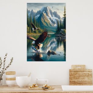 Affiche Pêche majestueuse d'aigle au lever du soleil