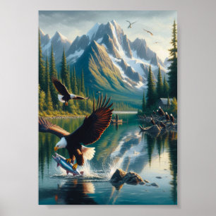 Affiche Pêche majestueuse d'aigle capturé au lever du sole