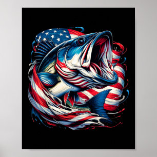 Affiche Pêche Patriotique 4 Juillet Hommes Drapeau América