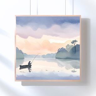Affiche Pêche   Peinture aquarelle paisible du lac Airy