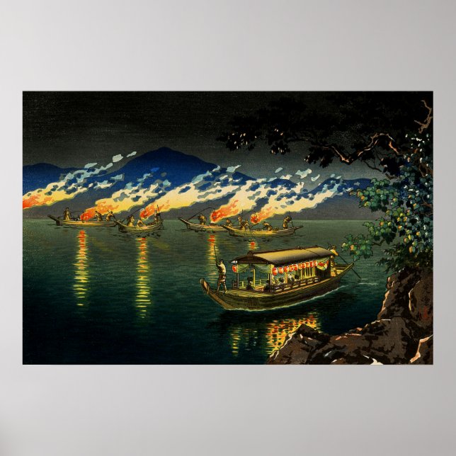 Affiche Pêche pour Cormorants Tsuchiya Koitsu 1940 (Devant)