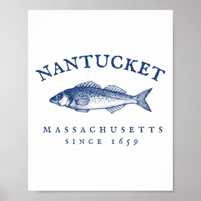 Affiche Pêche rétro à Nantucket Machusetts (Devant)