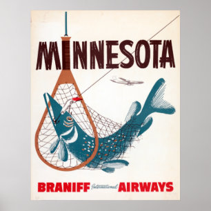 Affiche Pêche Vintage à la mouche Voyage au Minnesota
