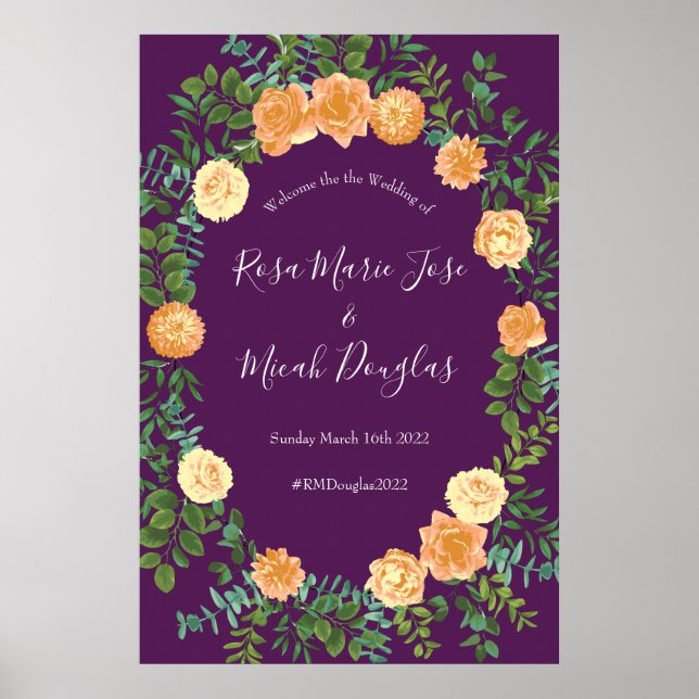 Affiche Pêcher Mariage violet Roses floraux (Devant)