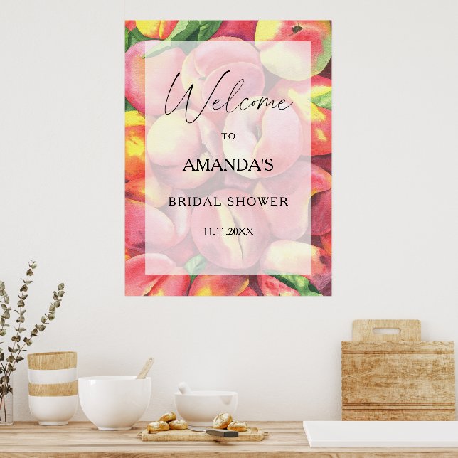 Affiche Pêches - panneau de bienvenue pour une baby shower (Cuisine)