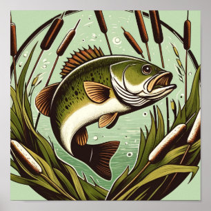 Affiche Pêcheur à la bouche de basses Fête des pères
