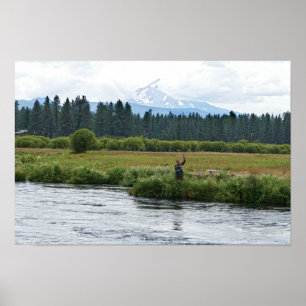 Affiche Pêcheur à la mouche sur la rivière Metolius, Orego
