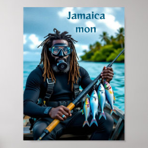 Affiche pêcheur à l'épervier jamaïcain