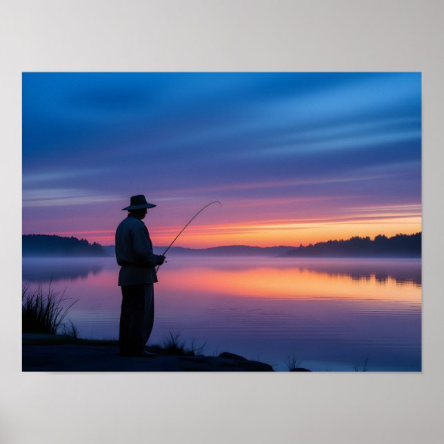 Affiche Pêcheur au coucher du soleil (Devant)