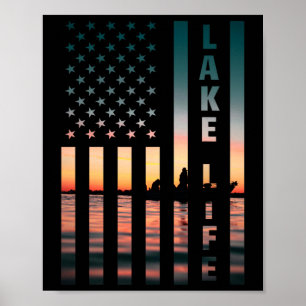 Affiche Pêcheur de la vie au lac Coucher de soleil Drapeau