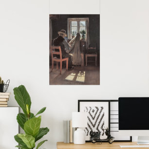 Affiche Pêcheur Kræn Wollesen Réparant le Filet par Ancher
