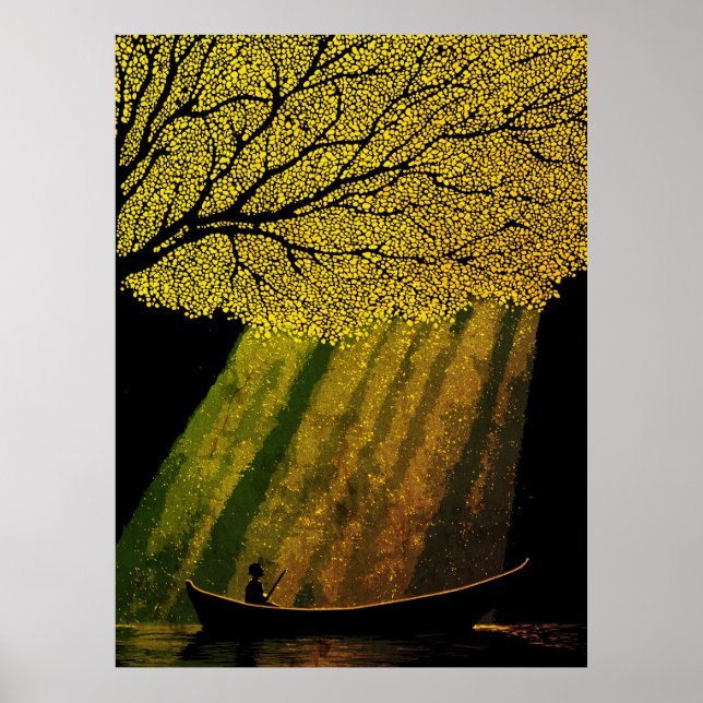 Affiche Pêcheur la nuit sous la canopée d'un arbre géant (Devant)