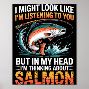 Affiche Pêcheur Poisson Pêcheur à la ligne Pensant au saum