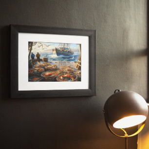Affiche Pêcheurs à la tornade ramassant des crabes 10x8