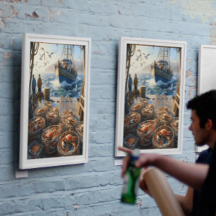 Affiche Pêcheurs de la chasse au crépuscule ramassant des