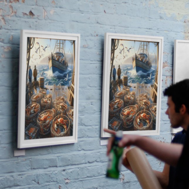 Affiche Pêcheurs de la chasse au crépuscule ramassant des  (Créateur téléchargé)