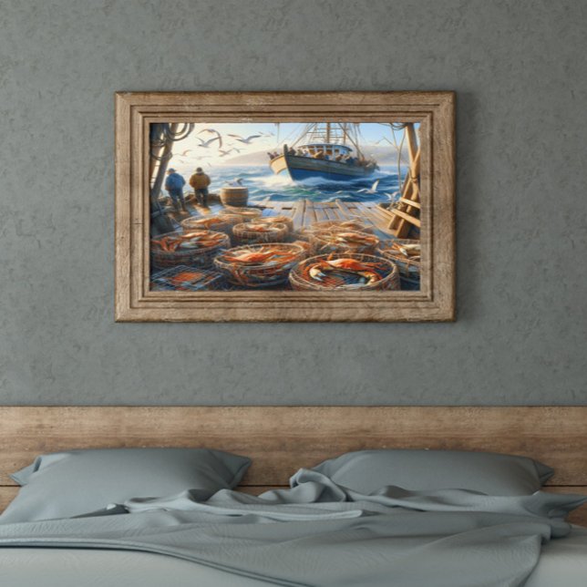 Affiche Pêcheurs de la chasse au crépuscule ramassant des  (Créateur téléchargé)