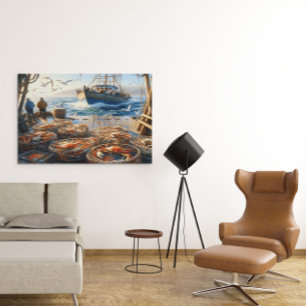 Affiche Pêcheurs de la chasse au crépuscule ramassant des