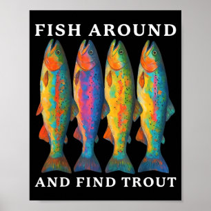 Affiche Pêchez autour et trouvez la truite drôle pêche pêc