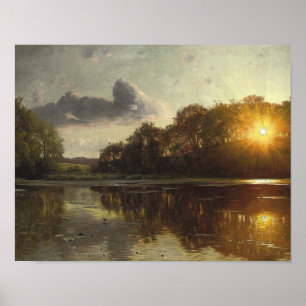 Affiche Peder Monsted - Coucher de soleil sur un lac fores