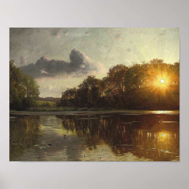 Affiche Peder Monsted - Coucher de soleil sur un lac fores (Devant)