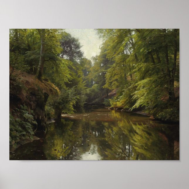 Affiche Peder Monsted - Paysage de rivière en bois (Devant)