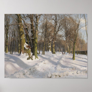 Affiche Peder Monsted - Route de forêt neigeuse à la lumiè