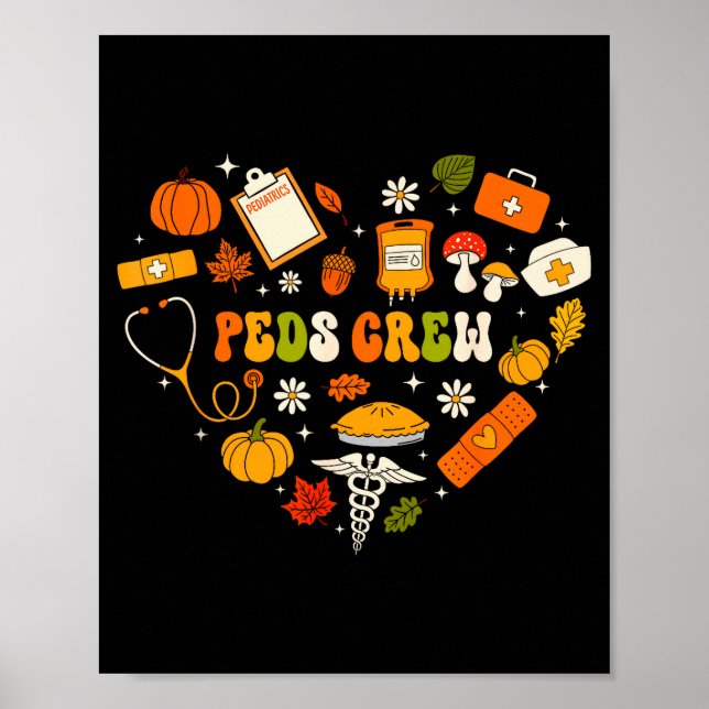 Affiche Peds Crew Nurse Fall Heart Pediatric Pumpkin Thank (Devant)