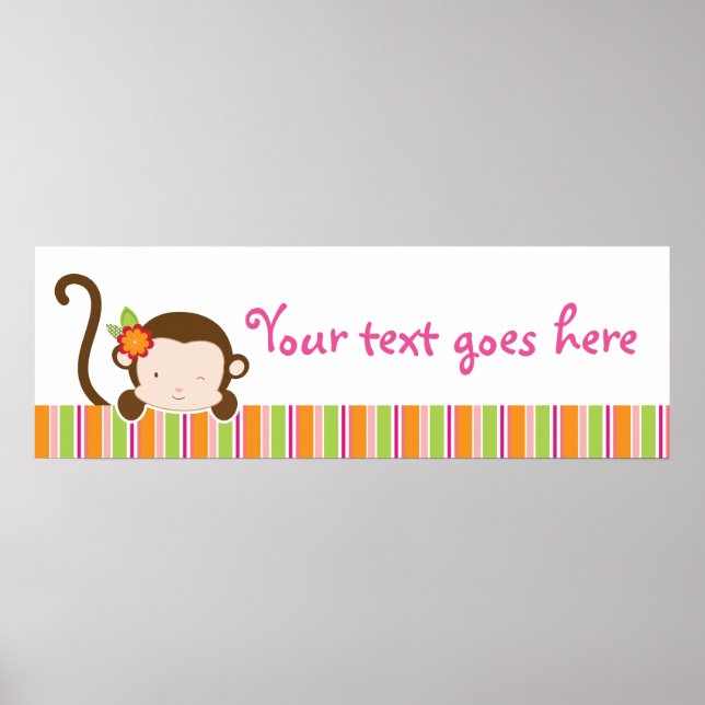 Affiche Peek A Boo Pink Girl Monkey Baby Shower Banner (Devant)