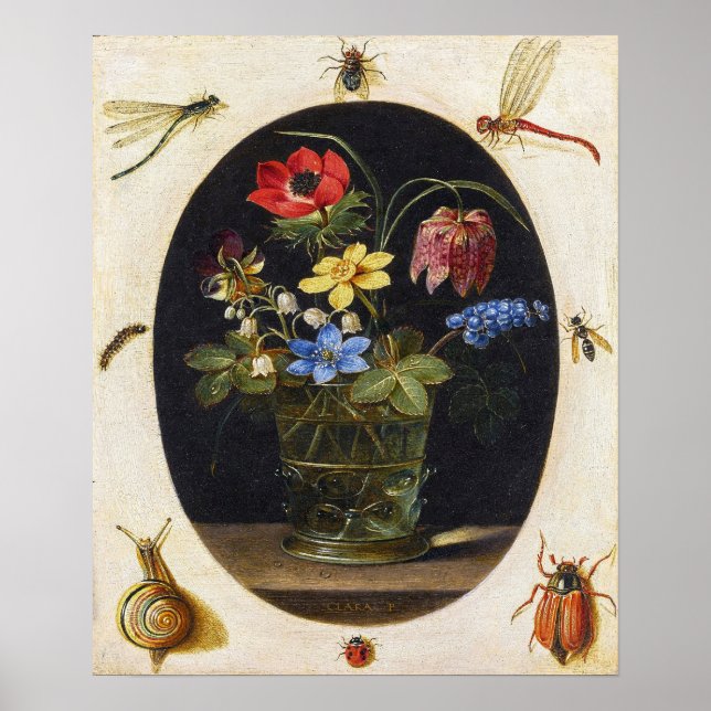 Affiche Peeters - Fleurs dans un vase en verre, insectes e (Devant)