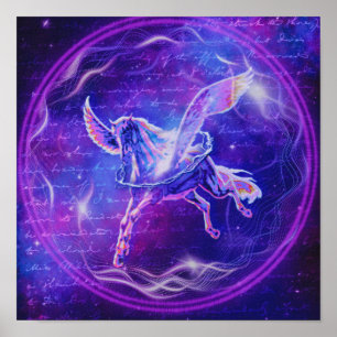 Affiche Pégase Violet Cheval ailé néon Art Galactique