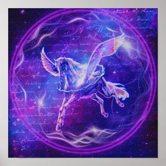 Affiche Pégase Violet | Cheval ailé néon Art Galactique